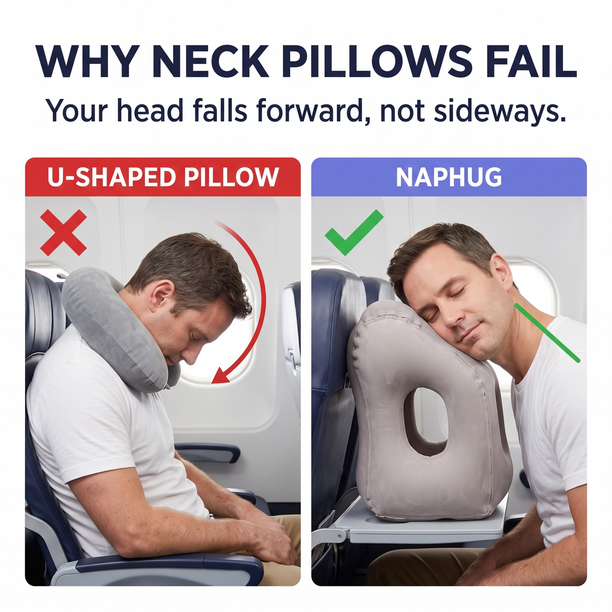 Why neck pillows fail: U-shaped pillow vs NapHug